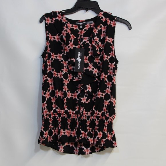 Karl Lagerfeld Tops - Karl Lagerfeld Sleeveless V-neck Paris Floral Button Up Blouse Size Petite Small